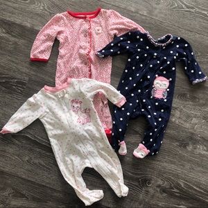 3 pairs of pajamas 2 pairs 3-6mo. 1 pair 9 mo